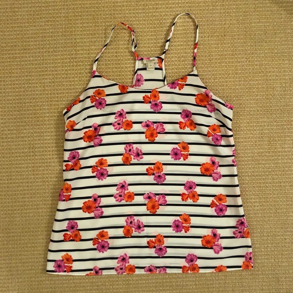 J Crew Racerback Cami in Floral Stripe Pattern